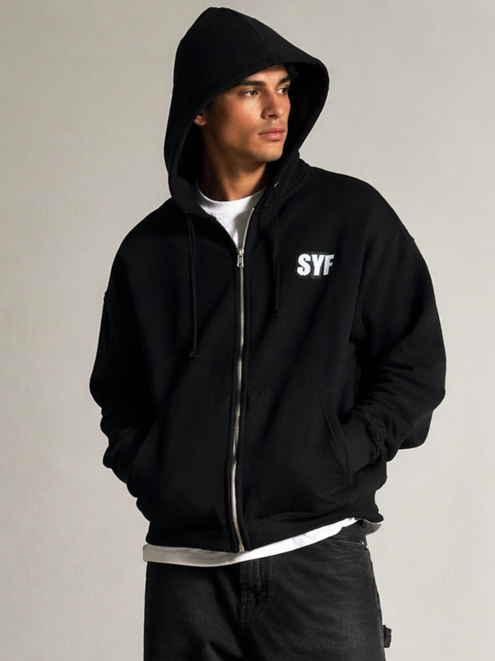 KROST Black Zip Up Hoodie XL Streetwear Minimalist Luxury Heavyweight Cotton SYF - Picture 4 of 17